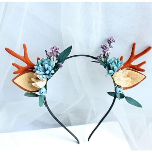 Christmas Deer Antlers Horn Headband Women Girls Cat Ear Hair Hoop Headdress Fairy Costume Headpiece Festival Party Props