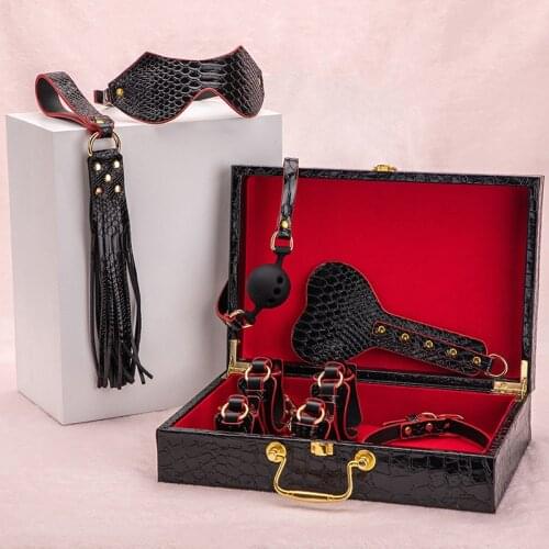 Crocodile Pattern Bdsm Bondage Sex Toys For Woman Set Handcuffs Adult Games Genuine Leather Spanking Ankle Cuff Handcuffs Gag