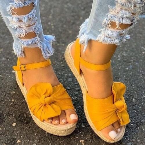 2021 Women Casual Sandals Summer Shoes Hemp Flats Platform Ladies Bowknot Buckle Strap Fashion Woman New Peep Toe Female