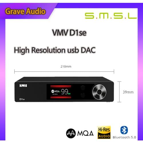 SMSL VMV D1se MQA Audio DAC 768kHz 32bit Bluetooth 5.0 USB Optical Coaxial RCA DSD512 ES9038PRO Decoder With Remote Control