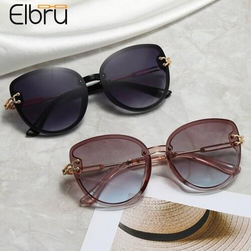 Elbru Fashion Women Large Frame Sunglasses Transparent Color Sun Glasses For Men Cat Eye Sunshades Retro Metal Colorful Eyewear