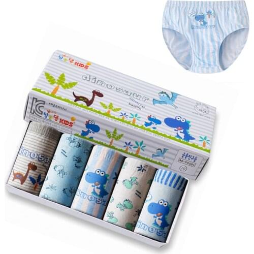 5pcs/box Blue Dinosaur Boy Underwear Briefs Cotton Cartoon Stretchy Panties Child Clothes 6 7 8 9 10 11 12 Years Old OBU203114