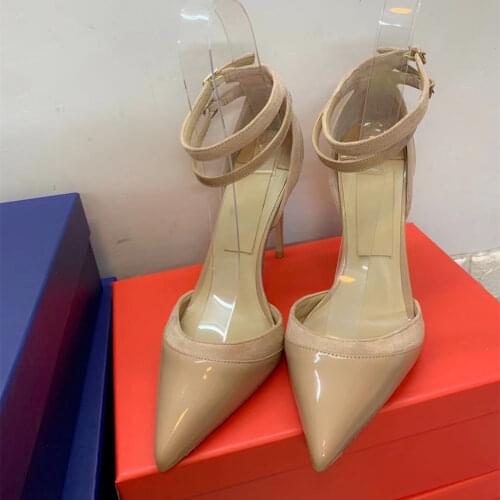 Casual Designer sexy lady fashion Women Shoes Nude Patent Pointy toe Stiletto Stripper High heels Prom Evening pumps large si
