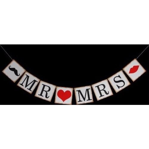 Vintage White MR MRS Banner With Beard Wedding Party Decorations Bunting Garland Handmade Photo Booth Props