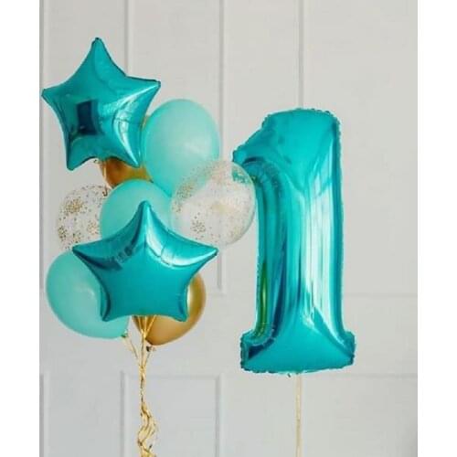 1set 32 inch Tiffany Blue Number Foil Helium Balloons Baby Shower Digit Globos 1st 2nd Birthday Party Decorations Kids Supplies