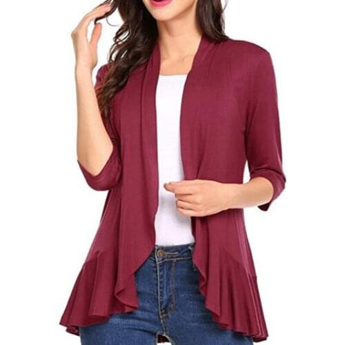 Women Light In Jersey Open Stitch Jacket Top Spring Autumn Office Lady Cover Up Long Sleeve Loose Mid Length Casual Coat Tops