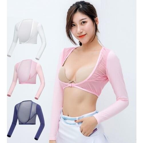 Women Training Golf Shirts Sunscreen Inside Wear Short Coat Long Sleeve Shawl Cuff Gloves Tops Anti-Uv Arm Sleeve Shirt