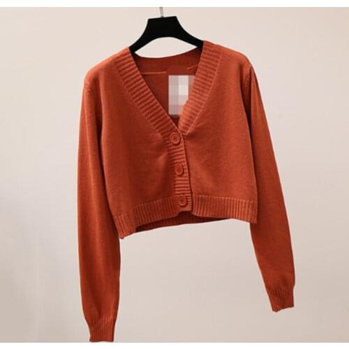 Womens Cropped Cardigan Sweaters Female Short Sweater V Neck Single Breasted Sweater Knitted Cardigan 9 Color