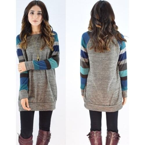 Women Large Loose Long Hoodie Casual Solid Color Patchwork Striped Short Dress Autumn Long Sleeve Pullover Sweatshirt Dresses