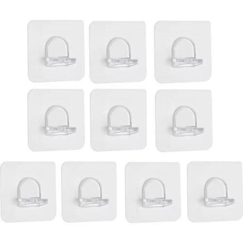 10Pcs/set 6x6cm Transparent Strong Self Support Adhesive Pegs Closet Cabinet Door Wall Hanger Hooks For Kitchen Bathroom Office