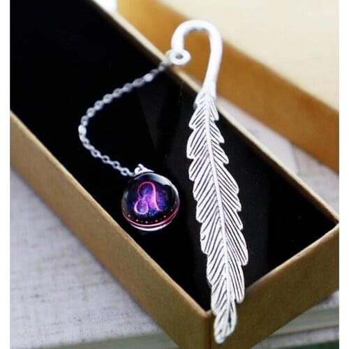 2pcs/set Fashion Nice Feather Luminous Bookmark Twelve Constellation Bookmark Wholesale