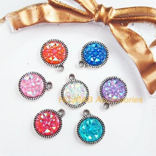 21 New Charms Tibetan Silver Tone Retro Mixed Round Resin Pendants 12.5x15.5mm