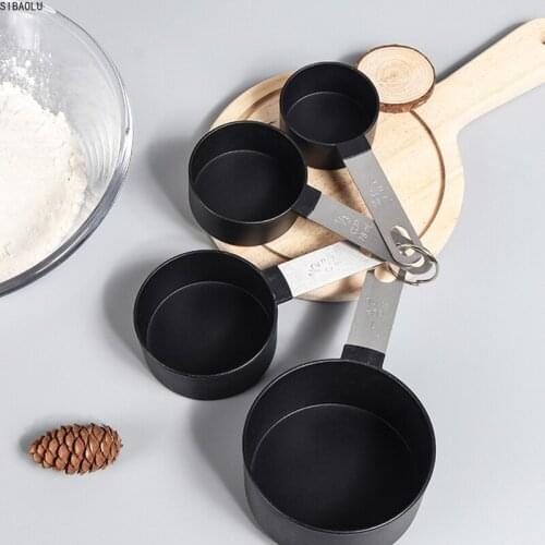 4 / 8PCS Stainless Steel Retro Copper Plated Black Baking Measuring Cup And Measuring Spoon Plastic Ladle Measuring Tool Set