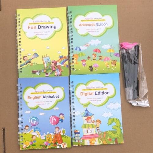 4 Books Reusable Copybook For Calligraphy Learn Alphabet Painting Arithmetic Math Children Handwriting Practice Books Baby Toys