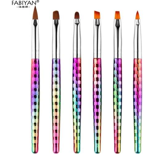 6pcs Nail Art Brush Powder Dust Cleaning Round Flat Painting Draw Crystal Builder Pen Tips Acrylic UV Gel Polish Manicure Tools