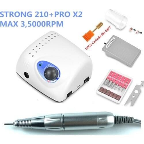 65W 35000RPM Electric Nail Drill Machine Strong 210 Model PRO X2 Handpiece Manicure Pedicure Nail File Bit Nail Art Equipment