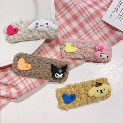 8.6cm Kawaii Sanrioed Cinnamoroll Mymelody Kuromi Pompom Purin Lamb Hair Clip Plush Hairpin Liu Haibin Clip Headdress