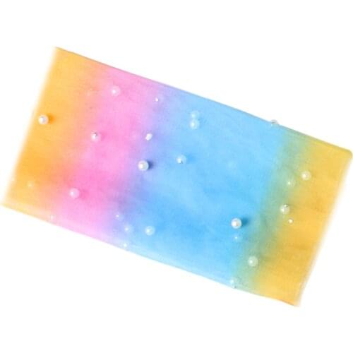 White Bead Pearl Mesh Fabric Multicolor Rainbow Lace Fabric Gauze Gradient Childrens Dress Tablecloth Curtain Sew Accessories