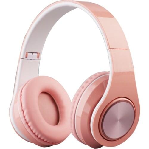 Wireless bluetooth headphones pink girl fashion led light gaming headset can be inserted TF card with microphone