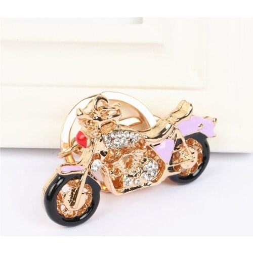Purple Motor Motorcycle Bicycle Bike Pendant Charm Rhinestone Crystal Keyring Key Chain for Handbag Purse Carkey Wedding Gift