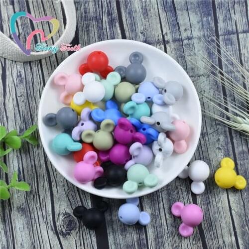 10 PCS Silicone Mickey Beads Baby Teething Beads Safe Food Grade Nursing Chewable Round Mouse Head Silicone Teething Loose Beads