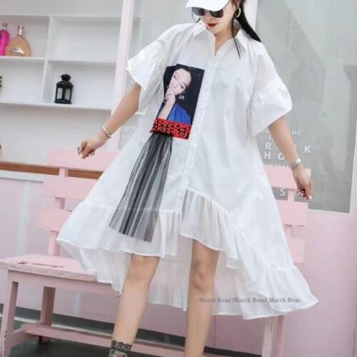 Black White Women Character Dress 2021 Women Plus Size A Line Dress Female Mesh Patchwork Dress Z625