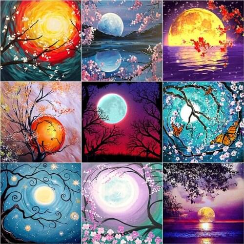 DIY 5D Diamond Painting Full Moon Diamond Embroidery Flower Cross Stitch Full Round/Square Drill Mosaic Home Decor Manual Gift