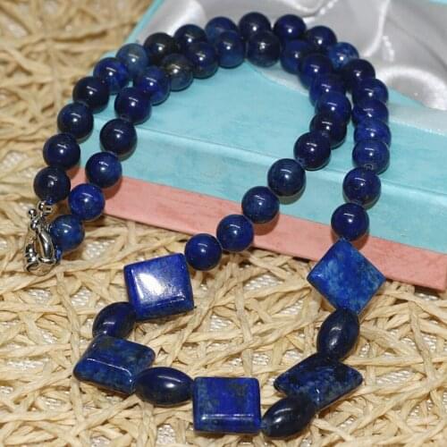 European style Egyptian Lapis Lazuli Natural stone Diagonal square Beads diy lovely Necklace making 18" MY5252