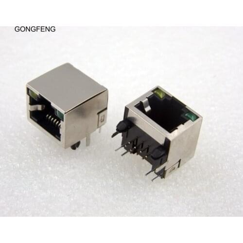 GONGFENG 100PCS New Copper Network Socket RJ45 Connector 56 8P8C With Lamp Tape shield Socket Special Wholesale to Russia