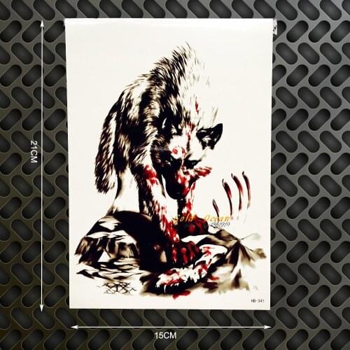 Wolf King Designs Fake Waterproof Temporary Tattoo For Men, 21x15CM Cool Wolf Flash Black Tattoo Paste Paper Body Arm Sticker