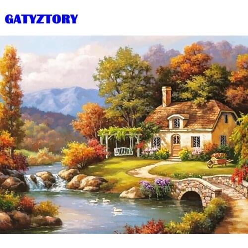 GATYZTORY Rural Landscape Framed DIY Painting By Numbers Kit Canvas Painting Wall Art Picture Coloring By Numbers For Home Decor