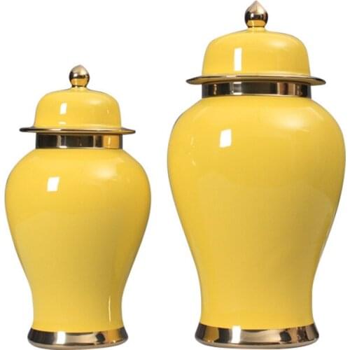 Jingdezhen Ceramic temple jar Modern Gold-plated Yellow Glaze porcelain Ginger Jar With Cover