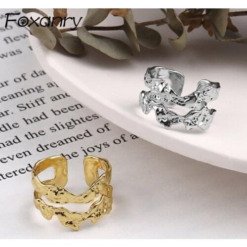 Foxanry Minimalist 925 Sterling Silver Rings New Fashion Creative Irregular Hollow Geometric Couple Holiday Party Jewelry Gifts
