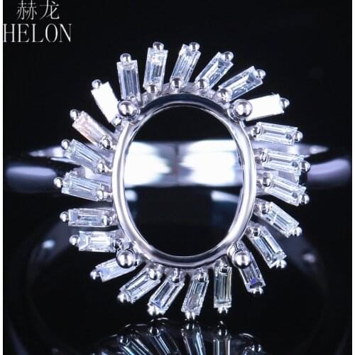 HELON Solid 14K White Gold 0.4ct Baguette Natural Diamonds Engagement Wedding Fine Jewelry Semi Mount Ring Fit Oval 9x7mm-10x8mm