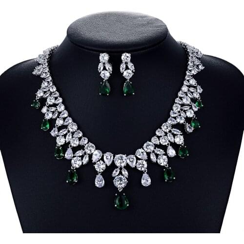 Crystal CZ Cubic Zirconia Bridal Wedding Necklace Earring Set Jewelry Sets for Women Accessories CN10126