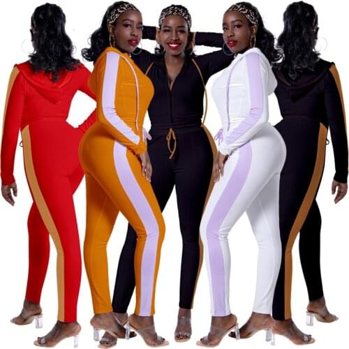 Hoodies Tracksuit Women Two Piece Set Spring Autumn Clothes Side Patchwork Zipper Hooded Top and Pants Suits Casual Womens Sets