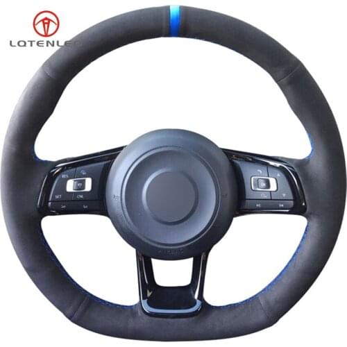 LQTENLEO Black Suede Hand-stitched Car Steering Wheel Cover for Volkswagen Golf 7 GTI Golf R MK7 VW Polo GTI Scirocco 2015 2016
