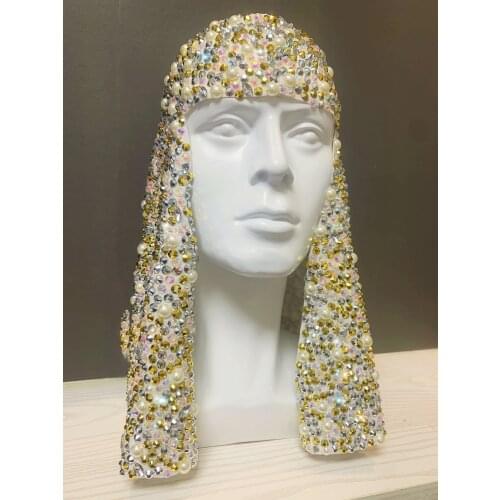 Rhinestones Mask Headgear Male Female Dancer Performance Accessories Nightclub DJ Singer Stage Dance Costume