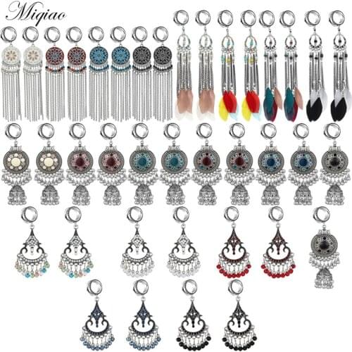 Miqiao 2pcs Fashion Retro Long Round Chain Tassel Ear Expand Exquisite Piercing Jewelry