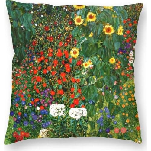 Fashion Farm Garden With Sunflowers Throw Pillow Case Home Decor Custom Gustav Klimt Painting Art Cushion Cover Pillowcover