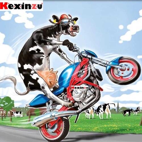 Kexinzu Full Square/Round Drill 5D DIY Diamond Painting "Cartoon Cow Motorcycle" 3D Embroidery Cross Stitch 5D Home Decor