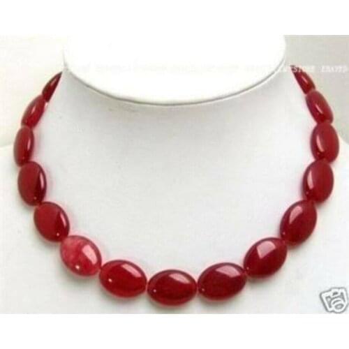 New 13x18mm Red Ruby Flat Oval Beads Gemstone Necklace 18"