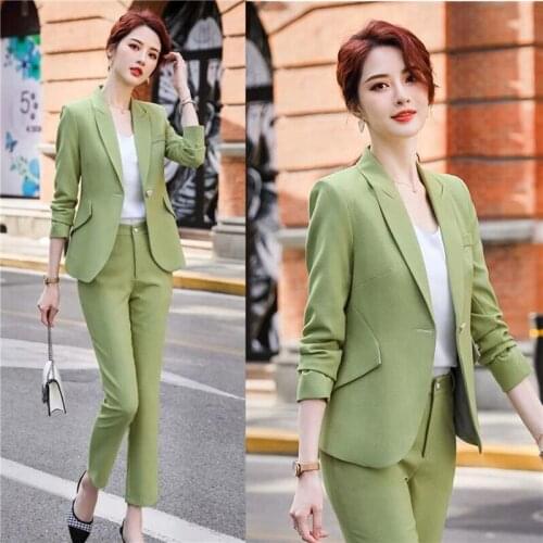 Autumn New Style Candy Color Womens Suit Office Ladies Long Sleeved Slim Jacket Womens Blazer And Pants Women Sets LS100