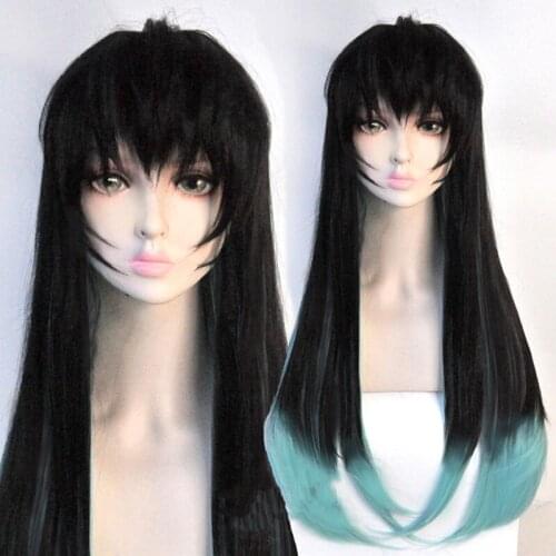Anime Demon Slayer: Kimetsu no Yaiba Tokitou Muichirou Wigs Long Gradient Heat Resistant Synthetic Hair Cosplay Wigs + Wig Cap