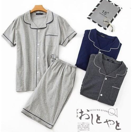 Pajamas MenS Summer Cotton Short-Sleeved Shorts Thin Section Cardigan Home Service MenS Loose Large Size Sleepwear Suit Pijama
