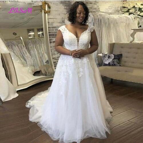Sexy Tulle African Wedding Dresses Cap Sleeves Deep V-Neck Backless Lace Appliques Bridal Gowns Vestido De Novia