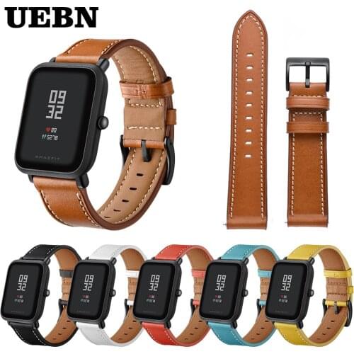 UEBN 20mm Leather Band Wrist Strap for Xiaomi huami amazfit bip GTS Bracelet Strap for amazfit GTR 42mm samrt Watchband