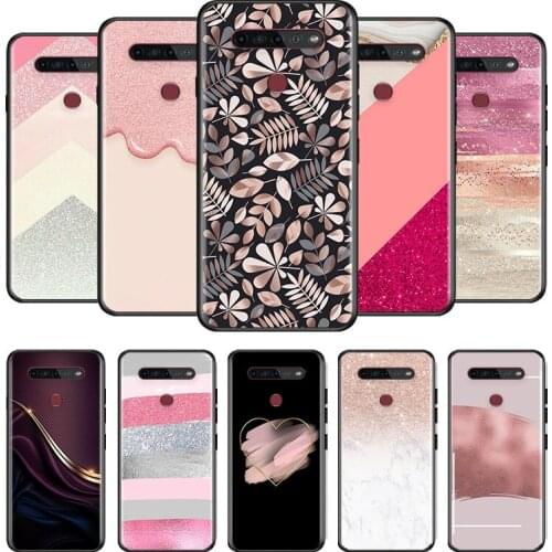 Rose Gold Pink Glitter For LG G8 V30 V35 V40 V50 V60 Q60 K40S K50S K41S K51S K61 K71 K22 ThinQ 5G TPU Silicone Black Phone Case