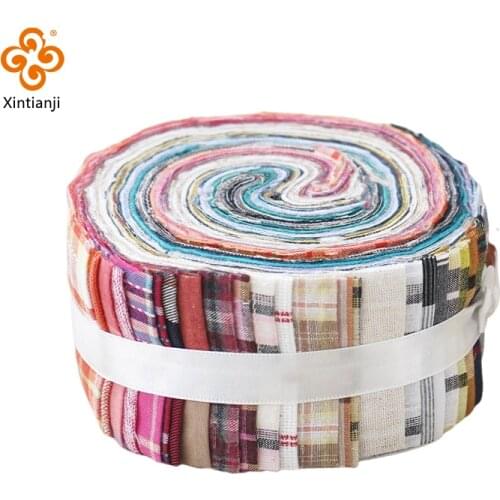 Jelly Roll Fabric 38PCS (2.44x39.3Inch) Check Pattern DIY Patchwork Cotton Quilting Fabric Dolls Sewing Craft