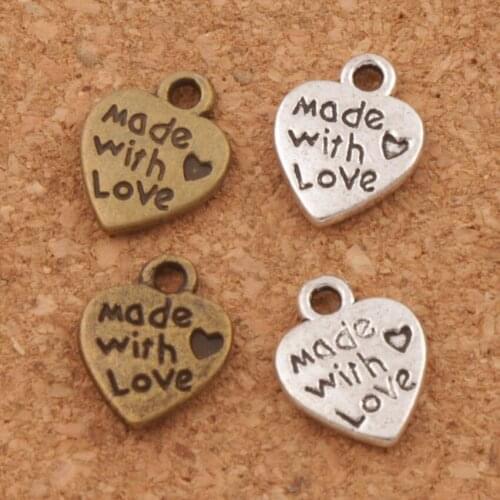 Made With Love Heart Charm Beads 100pcs Zinc Alloy/Bronze Pendants 9.7x12.5mm Jewelry DIY L319